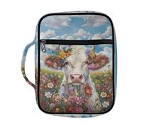 Suobstales Cow Daisy Flower Print Bible Covers for Women Men,Carrying Book Bible Case Church Bag Lightweight Bible Bag Bible Protective with Handle and Zippered Pocket