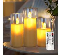 SUODAO LED Candles, Clear Flameless Flickering Candles with Remote & Timer Dimmable Realistic LED Fake Candles LED Pillar Candles Set of 3 H 4 "5" 6 "Festival Wedding Home Party Christmas etc