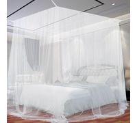 SUODAO Mosquito Net, 200*220*210cm White Mosquito Net for Bed Portable Bed Canopy for Single Double King Size Bed with fine mesh four poster bed canopy for Indoor Outdoor Traveling Camping (White)