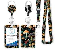 Suogkeale ID Badge Holder with Lanyard, Mushrooms Design Breakaway Lanyards, Heavy Duty Retractable Badge Reel, Vertical ID Holder for Nurse Doctor Teacher Students Office Gifts
