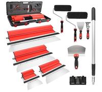 suokoun Drywall Skimming Blade Set with Case, 10"，16", 24" and 32" Stainless Steel Skimming Blades, Compound Rollers, 28"-62" Extension Handle, Putty Knives, and Arc Scraper for Concrete Finishes Wal