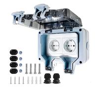 SUOLAREN Outdoor Socket Waterproof IP66 2-Way Plastic Plug-In Outlet with Hinged Lid Lockable for Garden, Kitchen, Garage, Laundry, Outdoor - 2-Way Blue