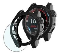 Suoman 4-Pack for Garmin Fenix 7X 51mm Case, [Scratch Resistant] 9H Tempered Glass Screen Protector+ All-Round Tup Protective Cover Bumper -Black