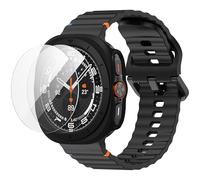 Suoman for Samsung Galaxy Watch 8 40MM Bands, Soft Silicone Breathable Strap with Case, HD Tempered Glass Screen Protector, Hard PC Hollow Out Bumper Protective Cover for Samsung Galaxy Watch 8-Black