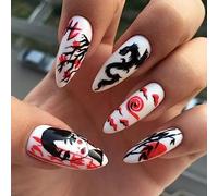 Suonady 24Pcs Halloween Medium Press on Nails Coffin Black Dragon Fake Nails Tree Shadow False Nails Acrylic Full Cover Glue on Nails for Women