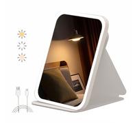 suonee 10 Inch HD Makeup Mirror with LED Lights, Portable Folding Travel Mirror, Leather Case, Rechargeable Dimmable Vanity Mirror for Professional Makeup Artist, Home (White)