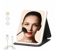 suonee 10 Inch HD Makeup Mirror with LED Lights, Portable Folding Travel Mirror, Leather Case, Rechargeable Dimmable Vanity Mirror for Professional Makeup Artist, Home (Black)