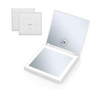 suonee Compact LED Magnifying Travel Makeup-Mirror - 3.8 inches 1X/3X Magnification Small Hand Pocket Dimmable Double Sided USB Rechargeable Touch Screen, Portable Tabletop Cosmetic (White)