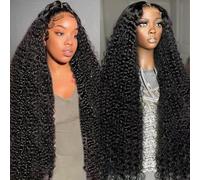 SUOPNA 32 Inch Deep Wave Lace Front Wig Human Hair 200% Density HD Transparent Lace Front Wig Human Hair Pre Plucked 13x4 Deep Curly Lace Front Wig for Women (Natural