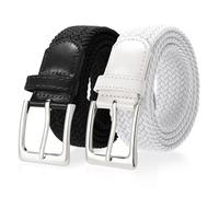 SUOSDEY 2 Pack Elastic Braided Belts for Men Unisex Men Women Stretch Fabric Belt Woven Waist Belts for Jeans Shorts Trousers 1.3" Width
