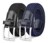 SUOSDEY 2 Pack Elastic Braided Belts for Men Unisex Men Women Stretch Fabric Belt Woven Waist Belts for Jeans Shorts Trousers 1.3" Width