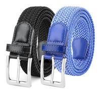 SUOSDEY 2 Pack Elastic Braided Belts for Men Unisex Men Women Stretch Fabric Belt Woven Waist Belts for Jeans Shorts Trousers 1.3" Width