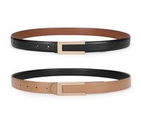 SUOSDEY 2 Pack Reversible Leather Belts for Women Adjustable Skinny Belt Ladies Belts for Dresses Jeans with Gold Buckle, Black/Brown+Black/Khaki