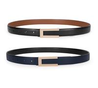 SUOSDEY 2 Pack Reversible Leather Belts for Women Adjustable Skinny Belt Ladies Belts for Dresses Jeans with Gold Buckle, Black/Navy blue+Black/Brown