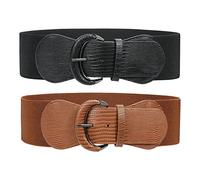 SUOSDEY 2 Pack Women Wide Stretchy Vintage Belt,Ladies Elastic Waist Belts with Hook Buckle for Dress Jumpsuit Long Coat Black Brown