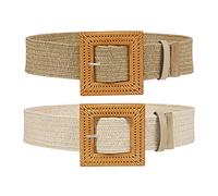 SUOSDEY 2 Pieces Straw Woven Elastic Stretch Waist Belt Women Skinny Dress Belt Ladies Boho Straw Braided Dress Belt Buckle Waist Dress Band…