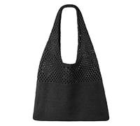 SUOSDEY Crochet Mesh Beach Tote Bag, Summer Vacation Aesthetic Knit Boho Shoulder Bag for Women Black