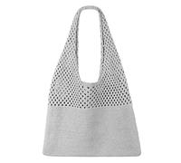 SUOSDEY Crochet Mesh Beach Tote Bag, Summer Vacation Aesthetic Knit Boho Shoulder Bag for Women Grey