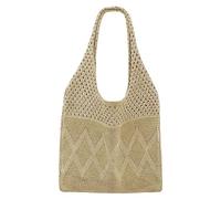 SUOSDEY Crochet Mesh Beach Tote Bag, Summer Vacation Aesthetic Knit Boho Shoulder Bag for Women Khaki