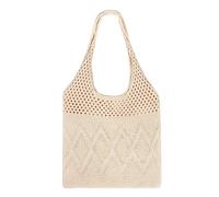 SUOSDEY Crochet Mesh Beach Tote Bag, Summer Vacation Aesthetic Knit Boho Shoulder Bag for Women light beige