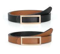 SUOSDEY Fashion Leather Belt for Women, Reversible Skinny Belt for Jeans Pants Dress with Square Gold Buckle black/brown