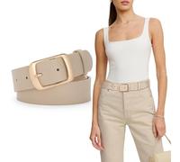 SUOSDEY Fashion Womens Leather Belts for Jeans Pants with Metal Pin Buckle Ladies Retro Vintage Leather Waist Belt Beige