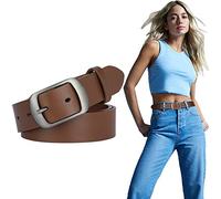 SUOSDEY Fashion Womens Leather Belts for Jeans Pants with Metal Pin Buckle Ladies Retro Vintage Leather Waist Belt, Light Coffee