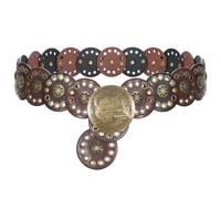 SUOSDEY Hollow Wide Disc Belt for Women Vintage Boho Concho Leather Belts Western Cowboy Chunky Waist Belt for Dresses