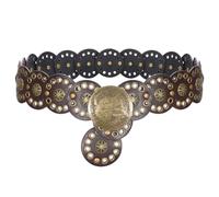 SUOSDEY Hollow Wide Disc Belt for Women Vintage Boho Concho Leather Belts Western Cowboy Chunky Waist Belt for Dresses