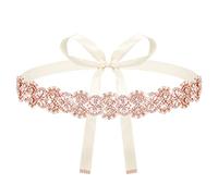 SUOSDEY Rose Gold-Off White Crystal Bridal Belt for Women, One Size, Adult, Wedding, Prom, Bridesmaids, Rhinestone, Tie, Fashion Belt, Ribbon, Dry Cloth Clean