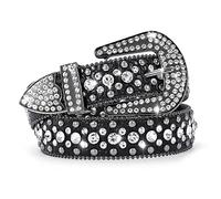 SUOSDEY Women Rhinestone Belt for Jeans, Western Cowgirl Bling Studded Belt Crocodile Grain Leather black