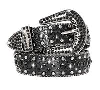 SUOSDEY Women Rhinestone Belt for Jeans, Western Cowgirl Bling Studded Belt Crocodile Grain Leather black