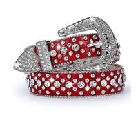 SUOSDEY Women Rhinestone Belt for Jeans, Western Cowgirl Bling Studded Belt Crocodile Grain Leather red