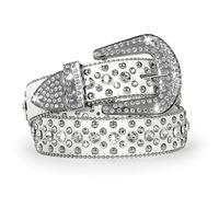 SUOSDEY Women Rhinestone Belt for Jeans, Western Cowgirl Bling Studded Belt Crocodile Grain Leather white