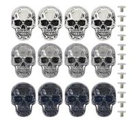 Suoumwa 12Sets 3Colors Alloy Skull Stud Rivet Skull Conchos Screw Back Leather Crafting Skull forPunk DIY Craft Decoration