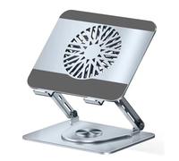 Suoumwa 360° Swivel Metal Laptop Stand with Fan, Dual Shaft Universal Notebook Raiser for Gaming, Silver