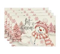 Suoumwa 4PCS Xmas Trees Snow Pink Christmas Placemats Winter Table Mats for Kitchen Dining Decoration B