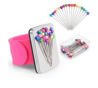 Suoumwa Magnetic Pincushion Wristband with 100 Pcs 1.5 Inch Ball Head Sewing Pins Set Silicone Wrist Pin Holder for Quilting C