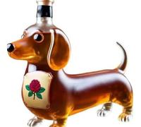Suoumwa Red Wine Bottle Dachshund Dog Whiskey Bottle,3D Sculpted Shape Glass Tumbler Reusable Liquor Flask Glassware E