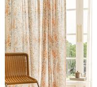 SUOUO Burnt Orange Floral Semi Sheer Curtains Linen Textured for Living Room Patterned Leaf Light Filtering Privacy Boho Curtain for Dining Bedroom 84 inches Long Rod Pocket 2 Panels