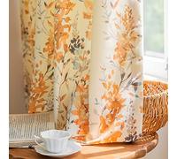 SUOUO Chenille Floral Curtains for Bedroom Dining Living Room Grey Botanical Room Darkening Window Drapes Set Grommet 2 Panels 84 Inch Length Watercolor Leaf Orange