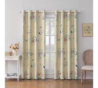 SUOUO Double Sided Pattern Bird Blackout Curtains for Bedroom 96 inches Long Wildflower Window Drapes for Living Room 2 Panels Flamingo Beige and Blue