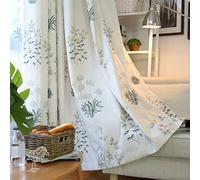 SUOUO Floral Curtains Linen Textured for Living Room Light Filtering Printed Green Botanical Boho Window Drapes Set for Bedroom Dining 84 Inches Long 2 Panels