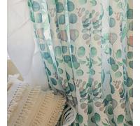 SUOUO Green Leaf White Semi Sheer Curtains Linen Textured for Living Room 96 inches Long Rod Pocket Patterned Boho Light Filtering Window Drapes for Bedroom Dining 2 Panels