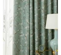 SUOUO Green Vintage Floral Blackout Curtains for Bedroom Print White Blossom Flower Room Darkening Thermal Insulated Window Drapes for Living Room 84 inches Long 2 Panels