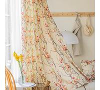 SUOUO Pink Floral Curtains for Living Room Chenille Patterned Cherry Blossom Flower Light Filtering Window Drapes Set for Girls Bedroom Dining 84 Inches Long 2 Panels