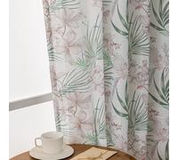 SUOUO Red Floral Semi Sheer Curtains Linen Textured for Living Room Patterned Green Tropical Palm Leaf 96 inches Long Window Drapes for Dining Bedroom 2 Panels