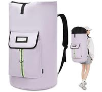 SUOVOCK laundry bag backpack, extra-large heavy duty laundry bags, laundry backpack for college students, with drawstring closure, camping, travel (Light purple laundry bag backpack)
