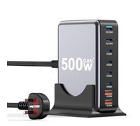 Suoxiom 500W USB C Charger Station- 8 Port GaN III Safe USB Multi Charger, Portable Travel Fast Charger Block with PD 100W Laptop Charger/20W QC, Compatible with MacBook Pro/Air, i-Phone 16/15, i-Pads