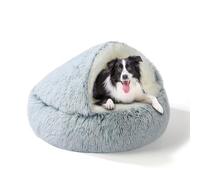 SUOXU 2-in-1 Dog Bed: Upgraded Aluminum Rim Support & Non Slip Bottom - Cozy Cave + Blanket for Large Medium Dogs Under 20 kg (44 lbs) | Plush Self-Heating for Border collie, Labs